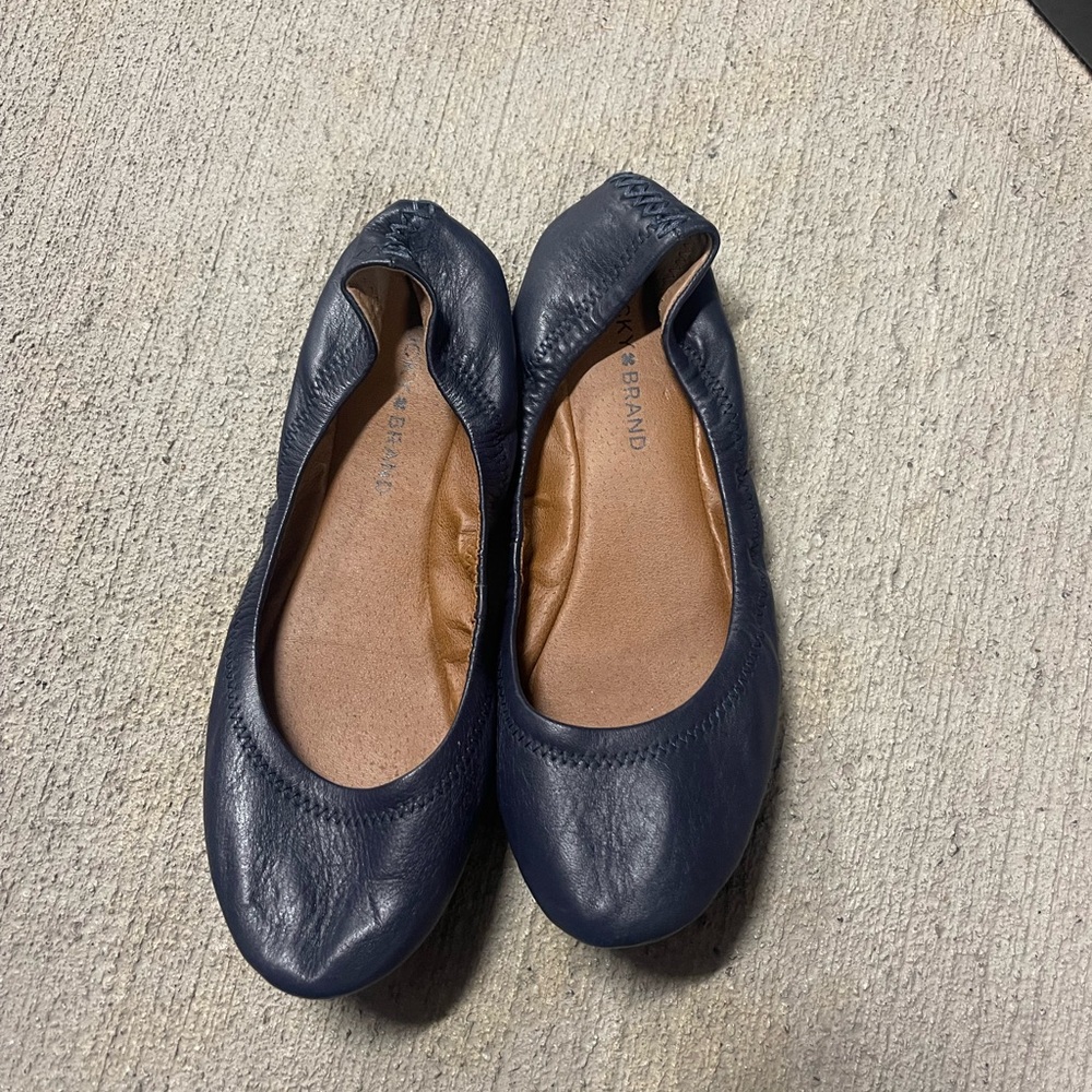 Lucky brand Women's Navy Leather Ballet Flats